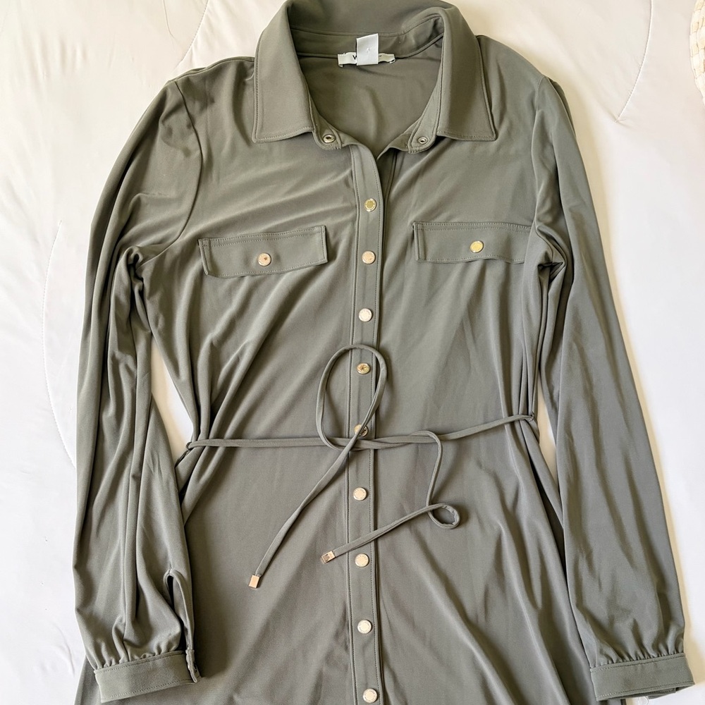 White House Black Market Sage Green Long Sleeve Dress